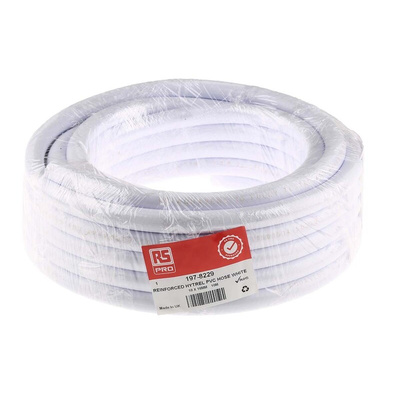 RS PRO Hose Pipe, PVC, 10mm ID, 16mm OD, White, 10m