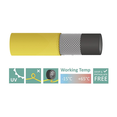 RS PRO Hose Pipe, PVC, 25mm ID, 32.5mm OD, Yellow, 25m