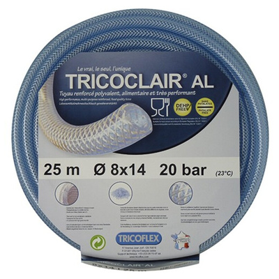 TRICOFLEX Tricoclair PVC, Hose Pipe, 10mm ID, 16mm OD, Clear, 25m