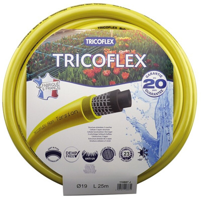 TRICOFLEX Tricoflex PVC, Hose Pipe, 19mm ID, 25.3mm OD, Yellow, 25m