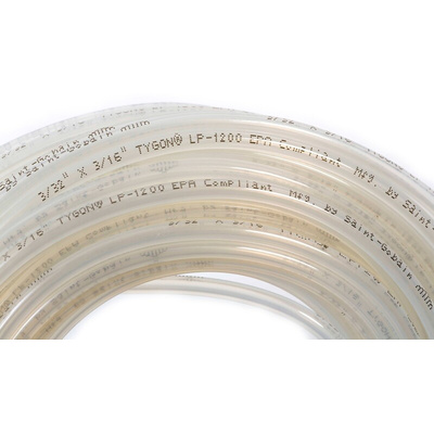 Saint Gobain Tygon® LP-1200 Flexible Tube, FKM, TPU, 6.4mm ID, 9.6mm OD, Clear, 15m