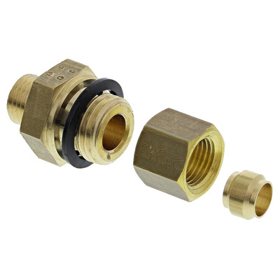 Legris Brass Pipe Fitting, Straight Compression Coupler, Male G 1/4in to Female 6mm