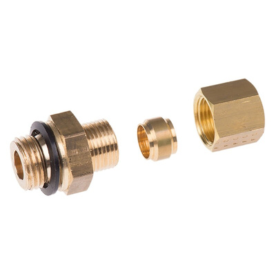 Legris Brass Pipe Fitting, Straight Compression Coupler, Male G 1/4in to Female 8mm