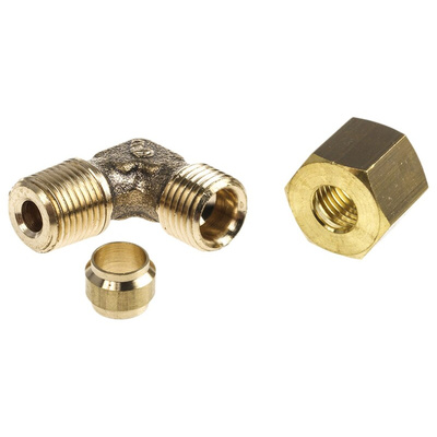 Legris Brass Pipe Fitting, 90° Compression Elbow, Male R 1/8in to Female 6mm