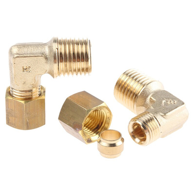 Legris Brass Pipe Fitting, 90° Compression Elbow, Male R 1/4in to Female 6mm