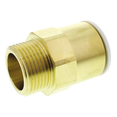 John Guest Brass Pipe Fitting, Straight Push Fit Coupler, Male 3/4in to Female 22mm