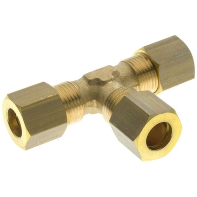 RS PRO Brass Push Fit Fitting, Tee Compression Tee, Female Metric M14 to Female Metric M14