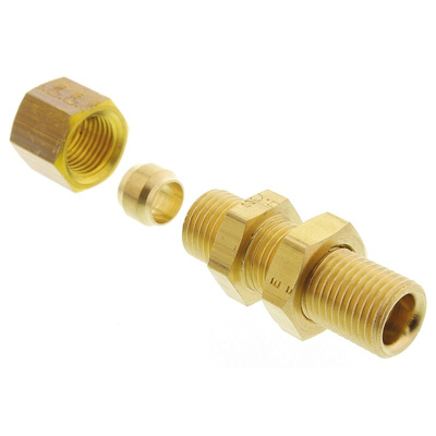Legris Brass Pipe Fitting, Straight Compression Bulkhead Coupler, Female to Female 6mm