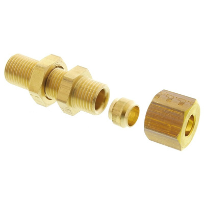 Legris Brass Pipe Fitting, Straight Compression Bulkhead Coupler, Female to Female 6mm