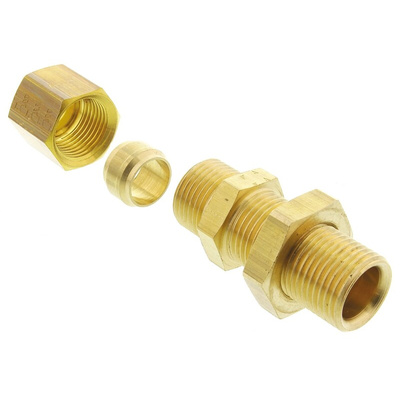 Legris Brass Pipe Fitting, Straight Compression Bulkhead Coupler, Female to Female 8mm