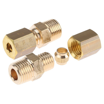 Legris Brass Pipe Fitting, Straight Compression Coupler, Male R 1/8in to Female 4mm