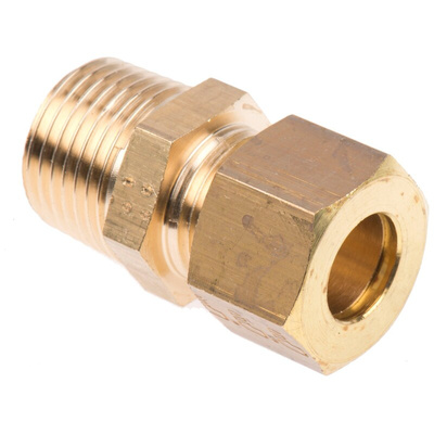Legris Brass Pipe Fitting, Straight Compression Coupler, Male R 1/2in to Female 12mm