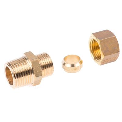 Legris Brass Pipe Fitting, Straight Compression Coupler, Male R 1/2in to Female 12mm