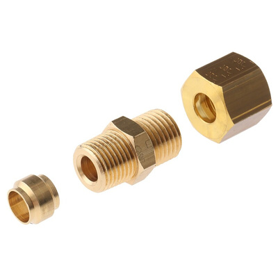 Legris Brass Pipe Fitting, Straight Compression Coupler, Male R 1/8in to Female 6mm