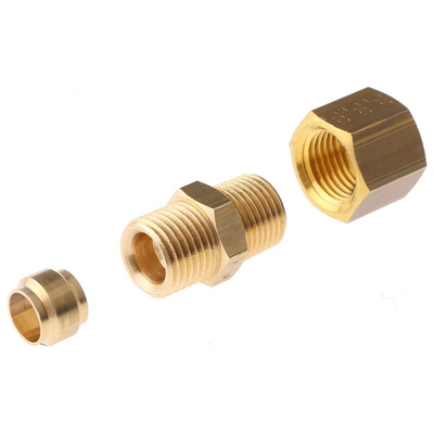 Legris Brass Pipe Fitting, Straight Compression Coupler, Male R 1/8in to Female 6mm