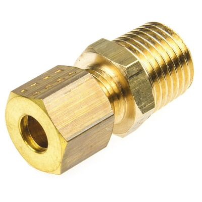 Legris Brass Pipe Fitting, Straight Compression Coupler, Male R 1/4in to Female 6mm