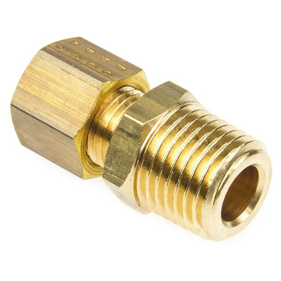 Legris Brass Pipe Fitting, Straight Compression Coupler, Male R 1/4in to Female 6mm