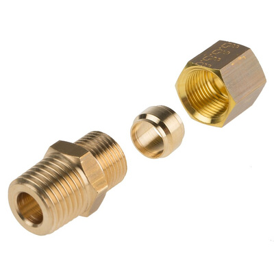 Legris Brass Pipe Fitting, Straight Compression Coupler, Male R 1/4in to Female 8mm
