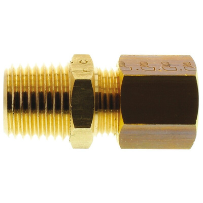 Legris Brass Pipe Fitting, Straight Compression Coupler, Male R 1/4in to Female 8mm