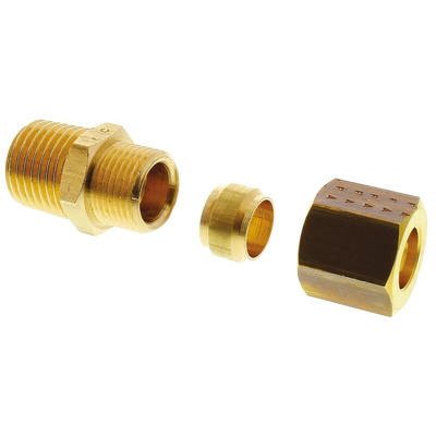 Legris Brass Pipe Fitting, Straight Compression Coupler, Male R 1/4in to Female 8mm