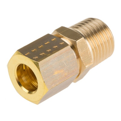 Legris Brass Pipe Fitting, Straight Compression Coupler, Male R 1/4in to Female 8mm