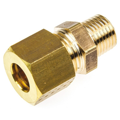 Legris Brass Pipe Fitting, Straight Compression Coupler, Male R 1/4in to Female 10mm