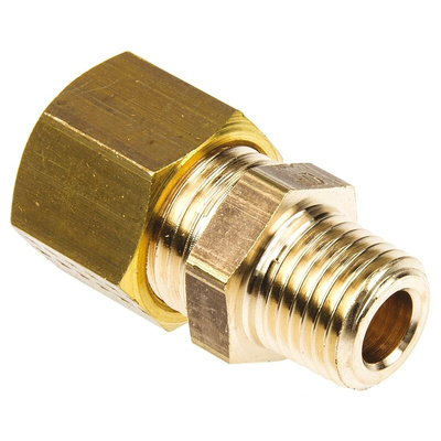 Legris Brass Pipe Fitting, Straight Compression Coupler, Male R 1/4in to Female 10mm