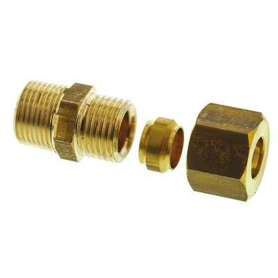 Legris Brass Pipe Fitting, Straight Compression Coupler, Male R 3/8in to Female 10mm