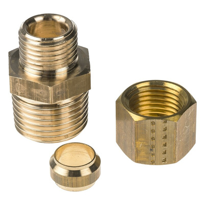 Legris Brass Pipe Fitting, Straight Compression Coupler, Male R 1/2in to Female 10mm
