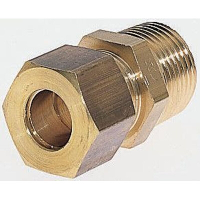 Legris Brass Pipe Fitting, Straight Compression Coupler, Male R 3/8in to Female 12mm