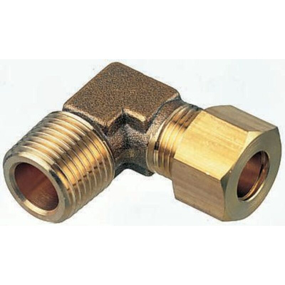 Legris Brass Pipe Fitting, 90° Compression Elbow, Male R 3/8in to Female 8mm