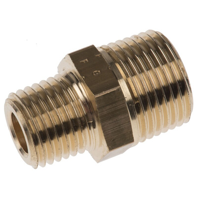 Legris Brass Pipe Fitting, Straight Threaded Adapter, Male R 3/8in to Male R 1/4in