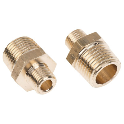Legris Brass Pipe Fitting, Straight Threaded Adapter, Male R 1/2in to Male R 1/4in