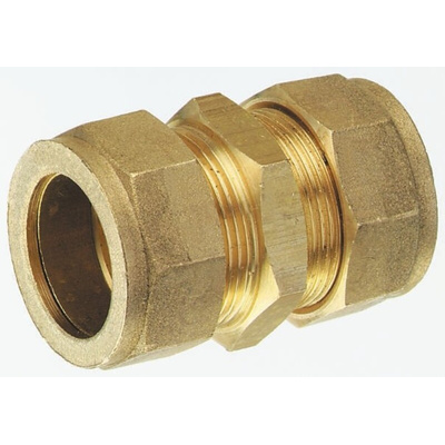 Pegler Yorkshire Brass Pipe Fitting, Straight Compression Coupler, Female to Female 22mm