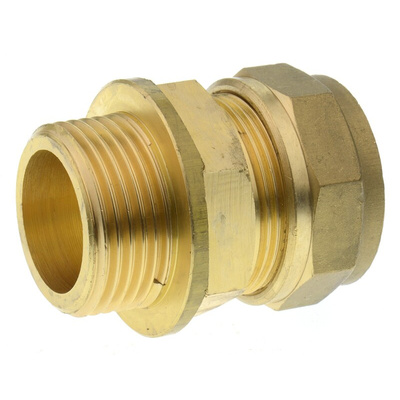 Pegler Yorkshire Brass Pipe Fitting, Straight Compression Coupler, Male G 3/4in to Female 22mm