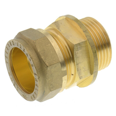 Pegler Yorkshire Brass Pipe Fitting, Straight Compression Coupler, Male G 3/4in to Female 22mm