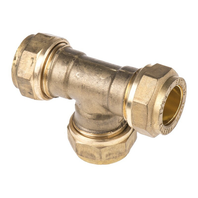 Pegler Yorkshire Brass Pipe Fitting, Tee Compression Equal Tee, Female to Female 15mm
