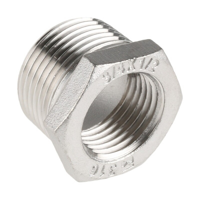 RS PRO Stainless Steel Pipe Fitting Hexagon Bush, Male R 3/4in x Female G 1/2in