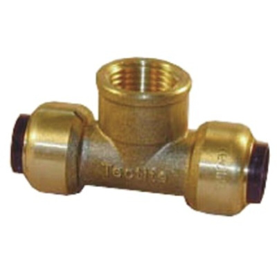 Pegler Yorkshire Brass Pipe Fitting, Tee Push Fit Branch Tee, Female 1/2in to Female 15mm