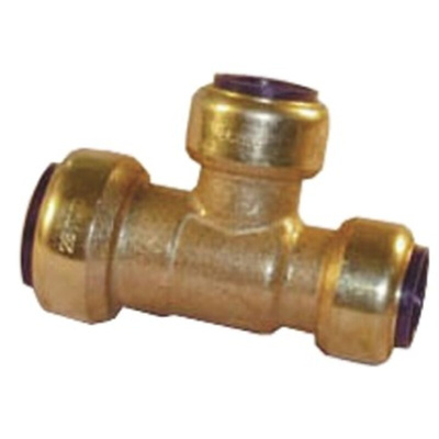 Pegler Yorkshire Brass Pipe Fitting Push Fit One End & Branch Reducer Tee, Female to Female 22 x 15mm