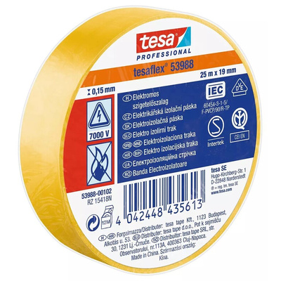 Tesa 53988 Yellow PVC Electrical Tape, 19mm x 25m