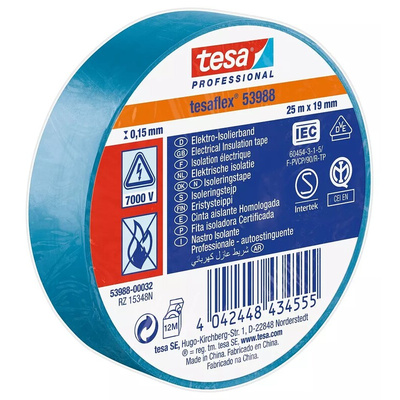 Tesa 53988 Blue PVC Electrical Tape, 19mm x 25m
