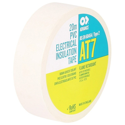 Advance Tapes AT7 White PVC Electrical Tape, 19mm x 20m