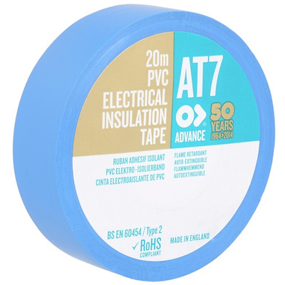 Advance Tapes AT7 Blue PVC Electrical Tape, 19mm x 20m