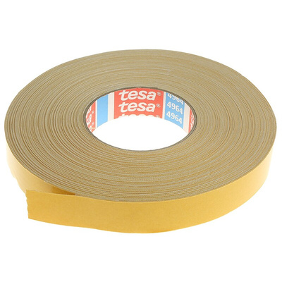 Tesa 4964 White Double Sided Cloth Tape, 0.39mm Thick, 7.5 N/cm, Cloth Backing, 25mm x 50m