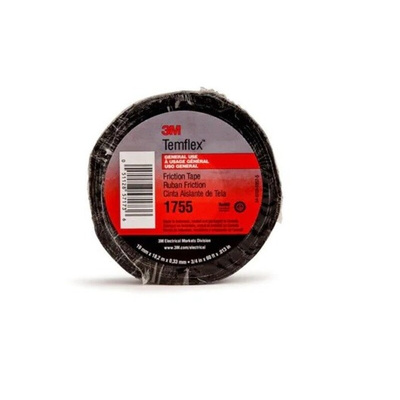 3M Temflex 1755 Cloth Tape, 18m x 19.1mm, Black, Rubber Finish