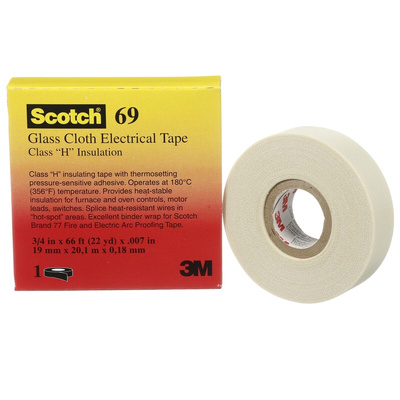 3M Scotch 69 Cloth Tape, 33m x 9mm, White, Glass Finish