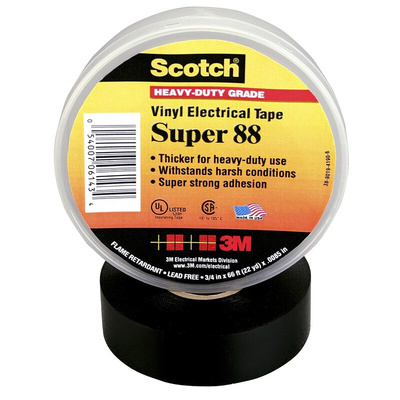 3M Scotch Super 88 Black PVC Electrical Insulation Tape, 19mm x 20m