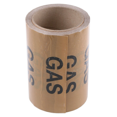 RS PRO Beige PP, Vinyl Pipe Marking Tape, text Gas, Dim. W 150mm x L 33m