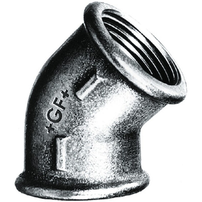 Georg Fischer Black Oxide Malleable Iron Fitting, 45° Elbow, Female BSPP 1in to Female BSPP 1in